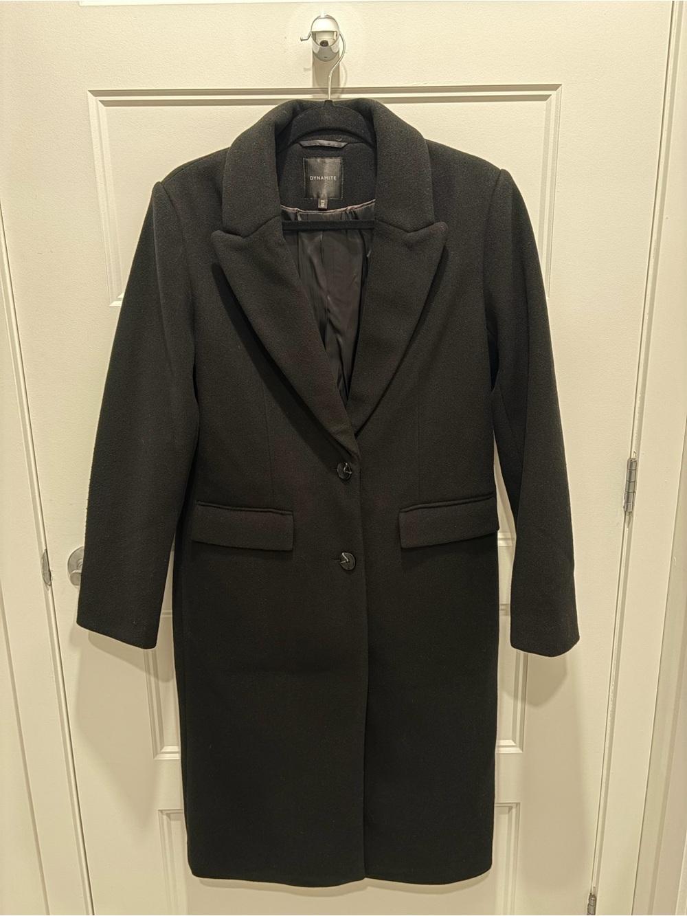 Dynamite Black Single-Breasted Wool-Blend Trench Coat